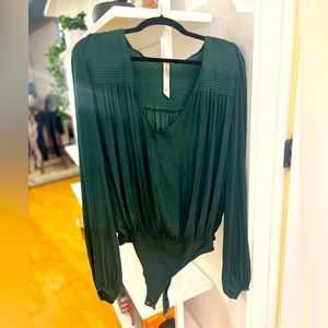 Free People Intimately Emerald Green Body Suit Blouse Size Medium